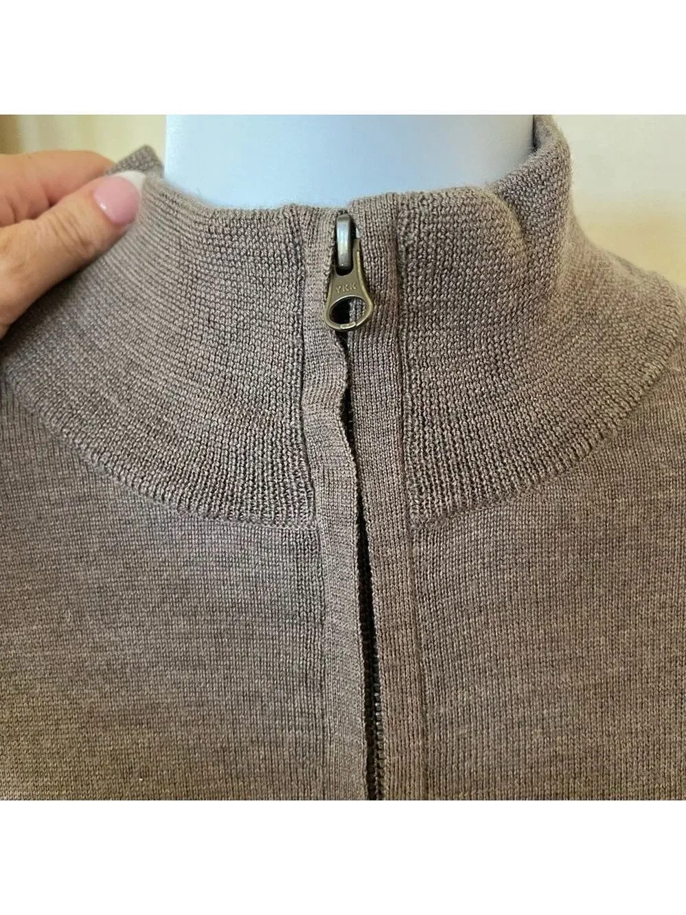 NWOT J. Crew Taupe Quarter Zip Sweater 100% Italian Merino Wool Sz L